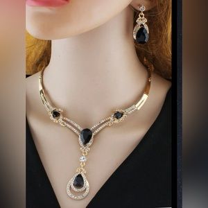 Mia Wynn 3pcs/set Gold-tone Jewelry Set With Black Rhinestone